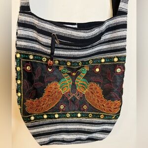 Tribe Azure boho festival Peacock embroidered shoulder bag